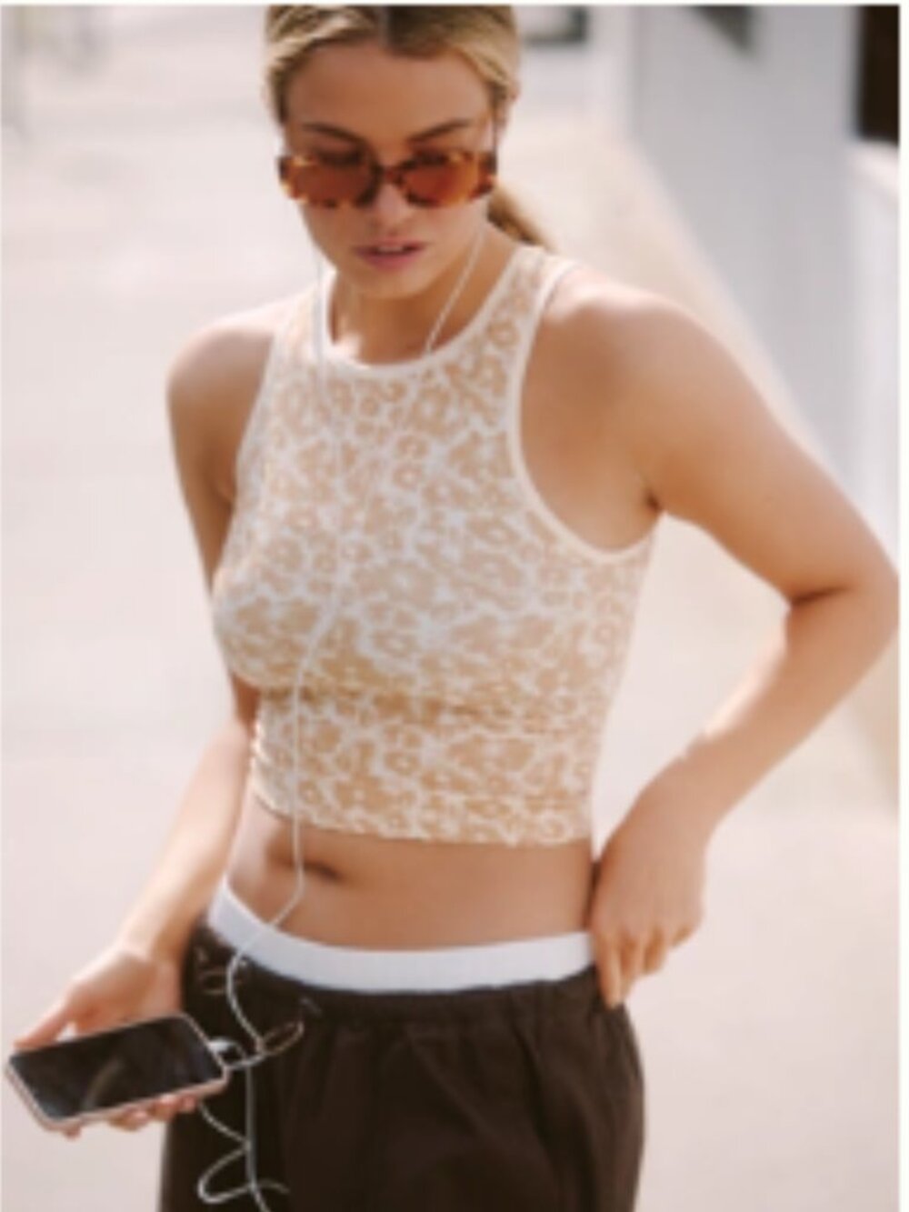 Anthropologie The Reegan Crew-Neck Crop Racerback Seamless Tank Top: Printed Edi